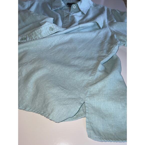 Miss Lili size 2X linen blend blue beachy roll tab half sleeve blouse button up - Picture 8 of 8